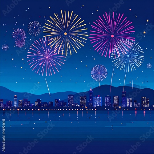 夜空と遠くに見える打ち上げ花火