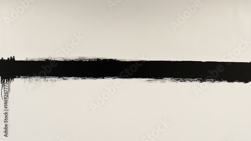 Striking black brushstroke across a serene white canvas abstract art