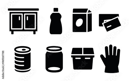 Kitchen essentials solid icons set – flat, filled, cooking and culinary symbols