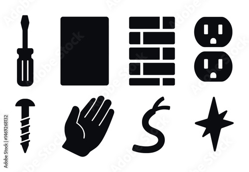 Construction and tools icons set – solid, filled, handyman symbols and equipment