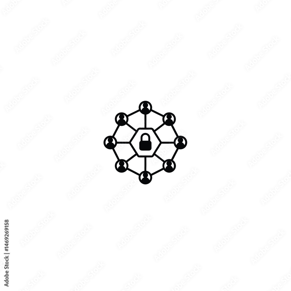 Fototapeta premium Blockchain Network Security silhouette on white background