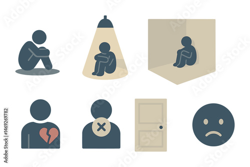 Mental health silhouette icons set – filled, emotional wellness symbols