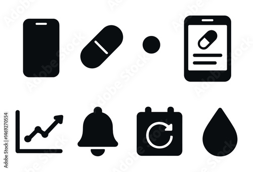 Healthcare and medicine solid icons set – filled, medical, pharmacy symbols