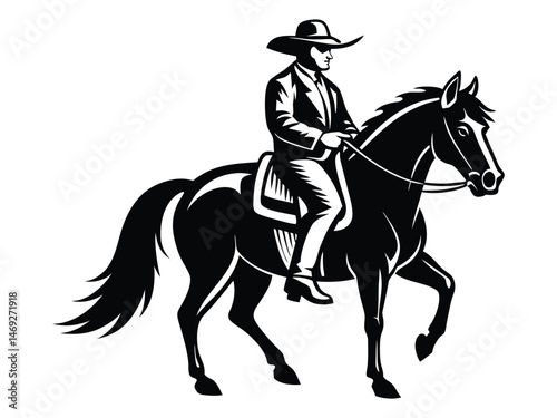 Cowboy in a hat riding a horse. Horse and jockey image vector