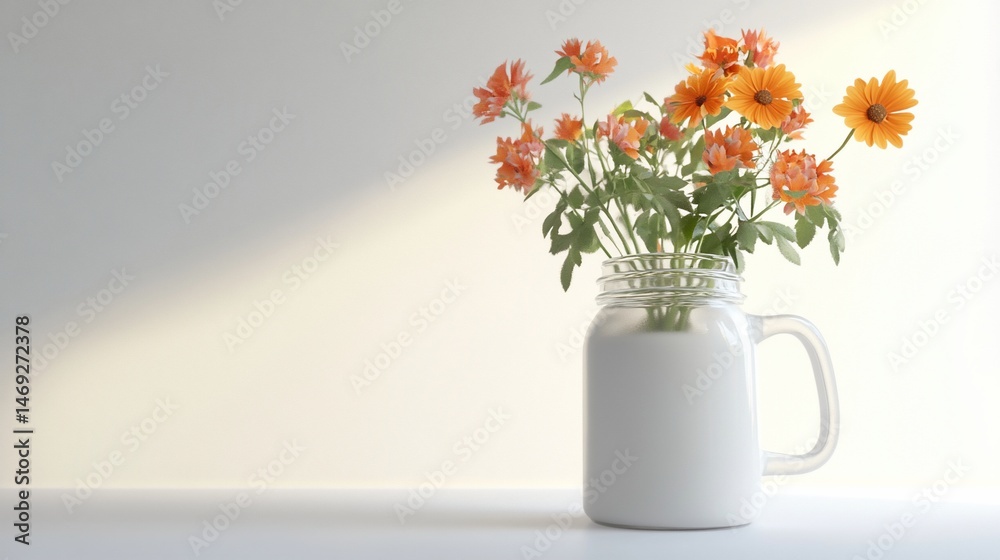 Fototapeta premium Sun-kissed blossoms in a classic jar, radiating warmth and delicate beauty