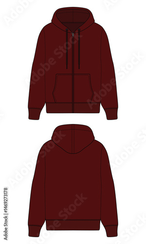 Maroon zipper hoodie jacket template