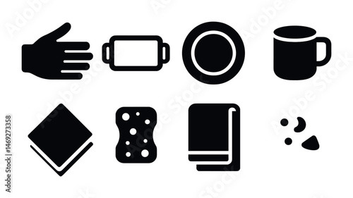 Kitchen solid icons set – filled, cooking, culinary essentials collection