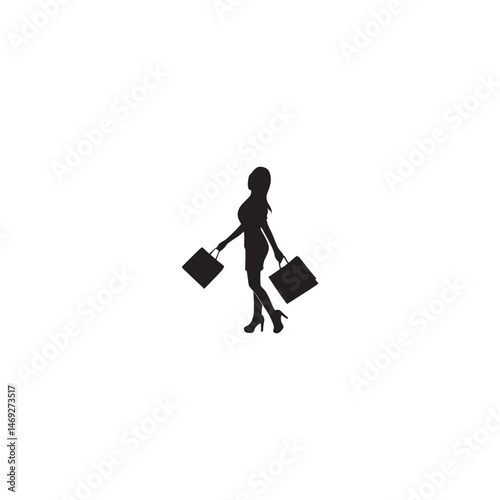 Elegant woman silhouette holding shopping bags isolated on white background fashion concept
