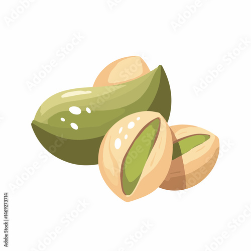 Pistachio Nuts Illustration in Flat Vector Style on White Background for Food Blogs, Healthy Eating Websites, Nutritional Awareness, and Design Projects