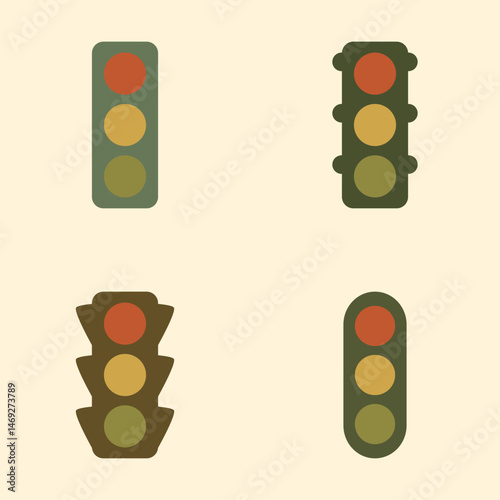 Minimalist Traffic Signal Vector Collection with Classic Red Yellow Green Light Colors