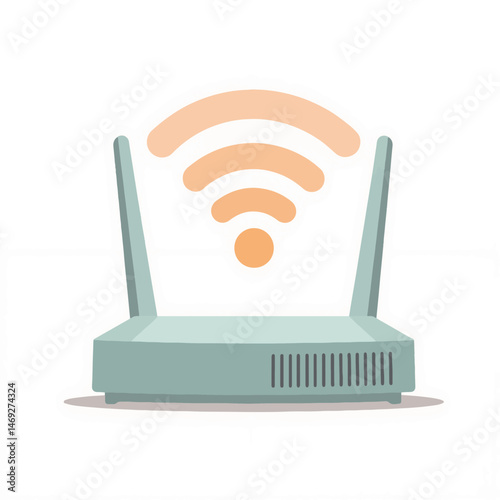 Wireless Router with Wi-Fi Signal in Flat Vector Style for Technology Blogs, Digital Marketing Websites, Communication Design, and Online Accessibility Projects