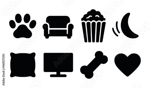 Pet care filled icons set – solid, silhouette, animal and veterinary symbols