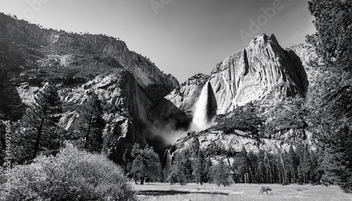 majestic yosemite waterfall in black and white urban exploration photography