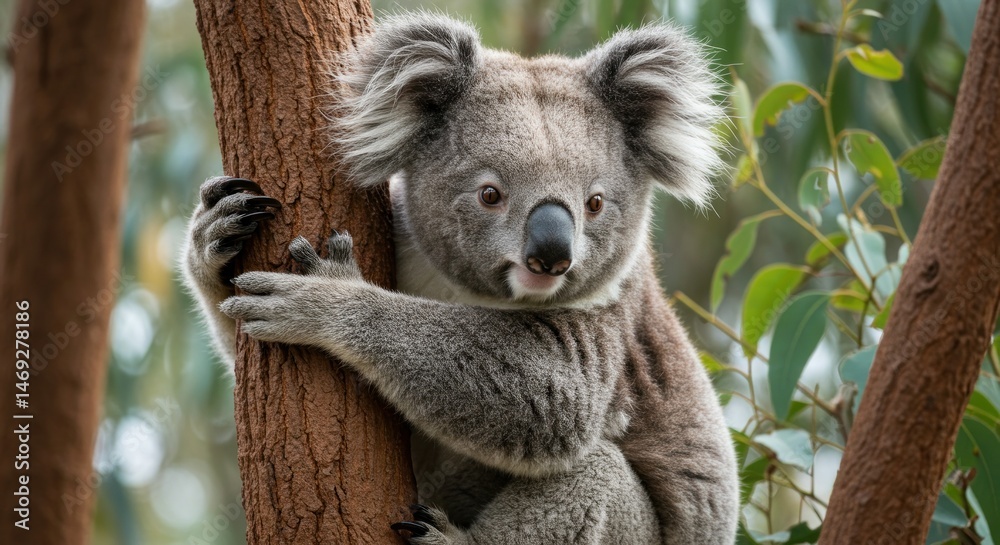 Fototapeta premium Koala resting on tree branch in natural habitat