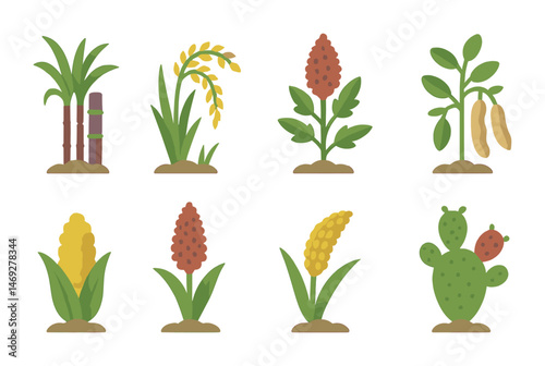 Agricultural plant flat icons set – crops, farming, horticulture symbols