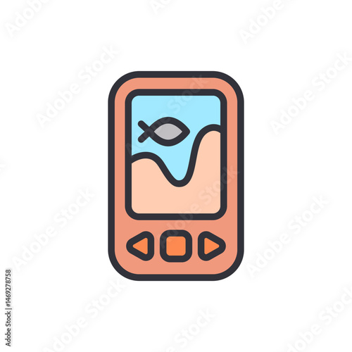 Stylized Fish Finder Displaying Depth and Fish Location for Fishing