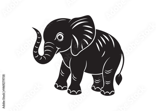 Cute Baby Elephant Silhouette Vector