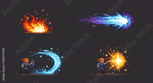 Pixel Art Fire, Ice, and Magic Effects for RPG Games
