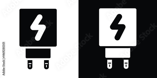 Phone charger icon set on black and white backgrounds.