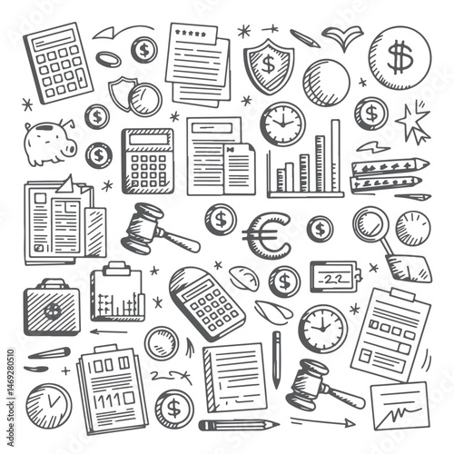 Wallpaper Mural Set of tax doodle on white background. Hand drawn abstract doodle isolated on white background. Torontodigital.ca