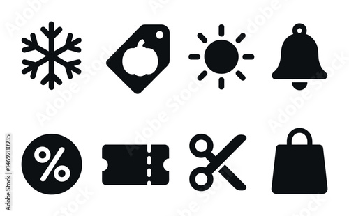 Winter and holiday filled icons set – solid, festive, christmas and shopping symbols