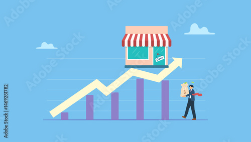 Vector illustration of investors bring funds to support potential small businesses. Small business owners collaborating with financiers.