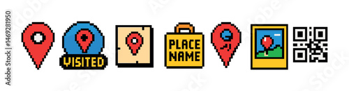 Location and navigation icons set – pixel art, map, gps and direction symbols
