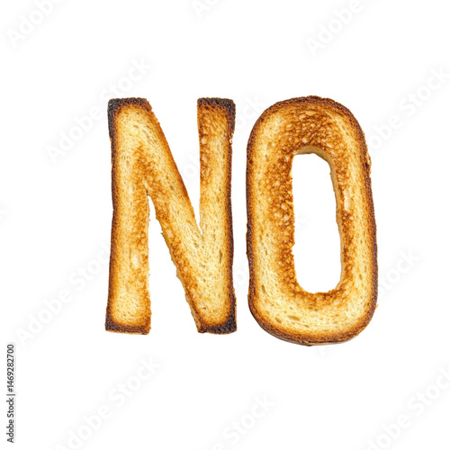 Toasted Bread Letters Forming Word No Against White  Isolated on transparent background