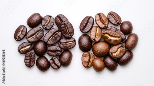 A top-down shot of a coffee bean blend, showing a mixture of light and dark roasted beans, ready for brewing