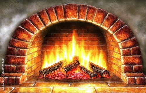 Cozy fireplace with burning wood (1)