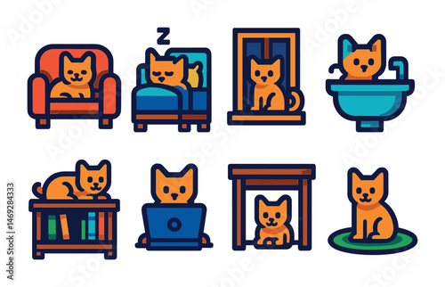 Cat-filled outline icons set – feline, pet silhouettes, and adorable animal imagery