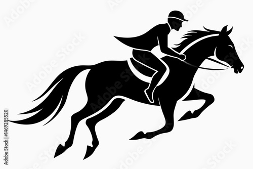 Stylized Silhouette of a Jockey Riding a Horse in Motion