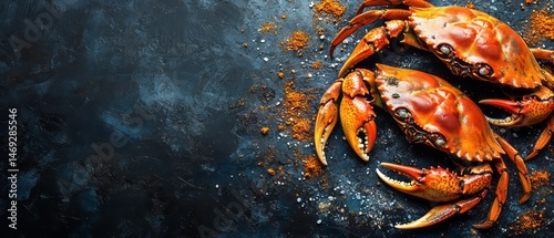 Freshly prepared crabs on a dark surface.