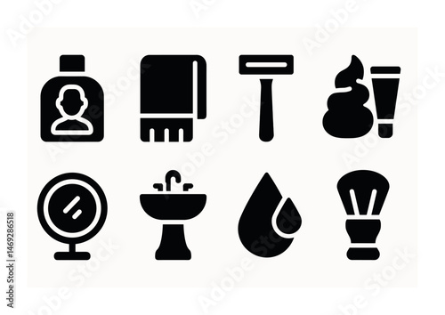 Grooming and hygiene solid icons set – flat, filled, personal care symbols