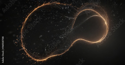 Glowing particles swirl in a dynamic, abstract line mesh against a deep black void ,  graphic,  glow,  cosmic