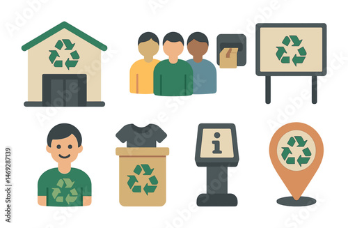 Recycling and environment icons set – flat, eco-friendly, sustainable symbols