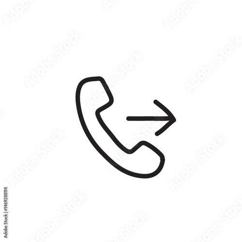 Phone call transfer icon.  Simple black line icon depicting a telephone handset with an arrow pointing away