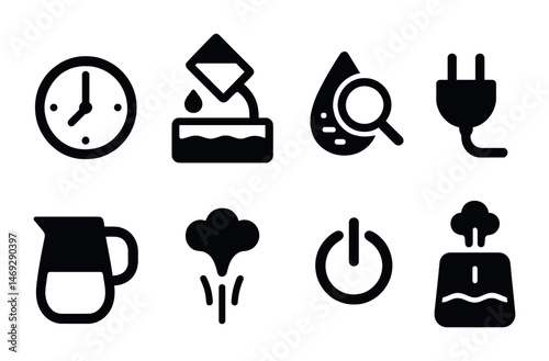 Kitchen appliance solid icons set – outline, silhouette, home and cooking symbols