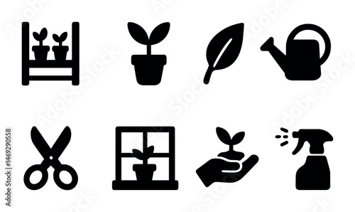 Gardening and plant care icons set – solid, filled, horticulture and greenery symbols