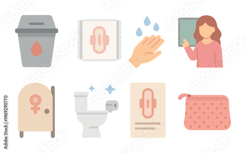 Feminine hygiene flat icons set – filled, women health and personal care symbols