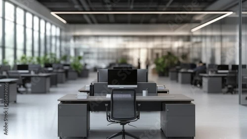 Modern Office Workspace Interior Design: Sleek Desks and Open-Plan Layout