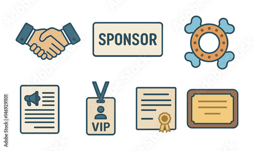 Business and marketing outline icons set – linear, flat, corporate and sponsorship symbols
