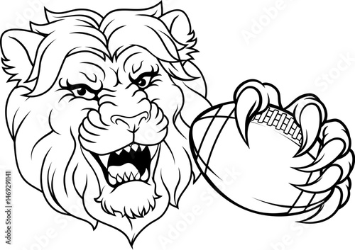 A lion American football sports team cartoon animal mascot