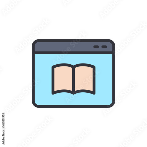 Digital Library Concept Displaying an Open Book Within a Browser Window