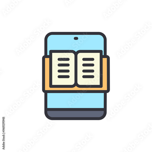 Digital reading and literacy conceptual illustration, education on smartphone