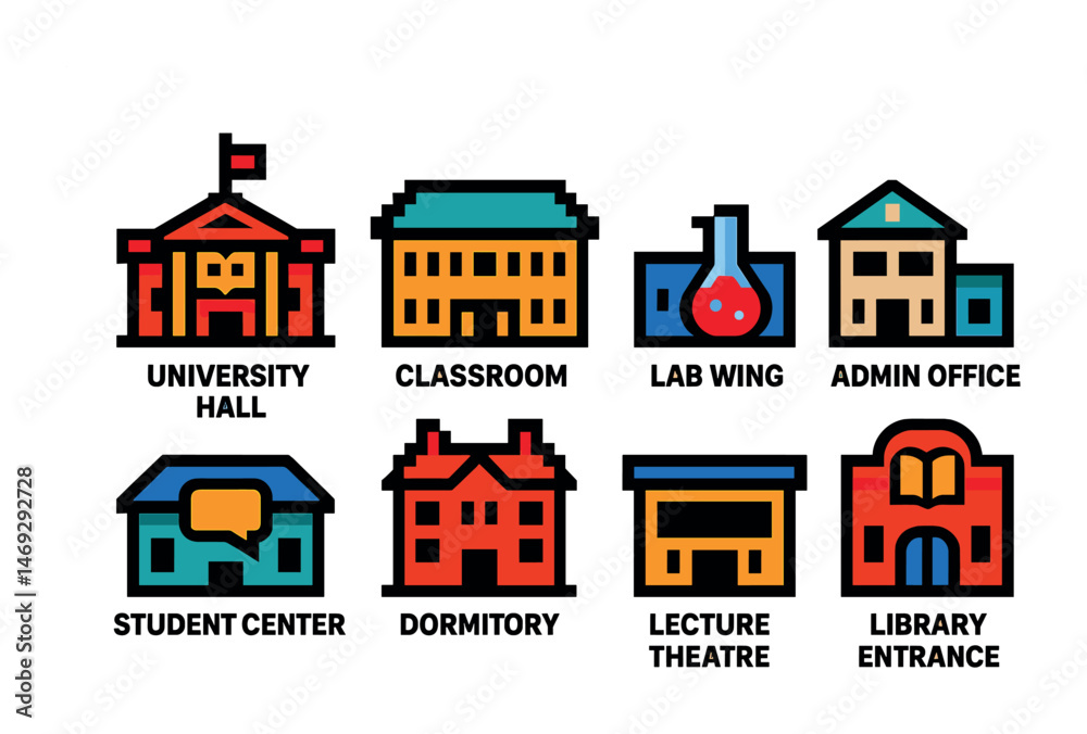 Obraz premium University and education flat icons set – academic, learning, school symbols