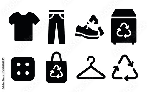 Recycling and sustainability silhouette icons set – reuse, eco-friendly, waste management
