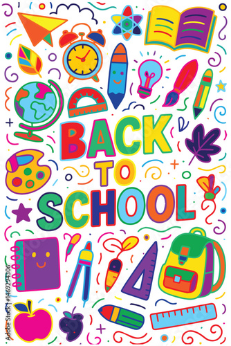 A colorful vector background featuring school supplies, books, and happy students, perfectly capturing the excitement of back to school season.

