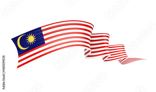 Canvas Print 3d Flag Of Malaysia 3d Shiny Waving Flag Ribbon Isolated On White Background 3d