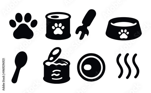 Pet care silhouette icons set – animal, veterinary, and grooming essentials